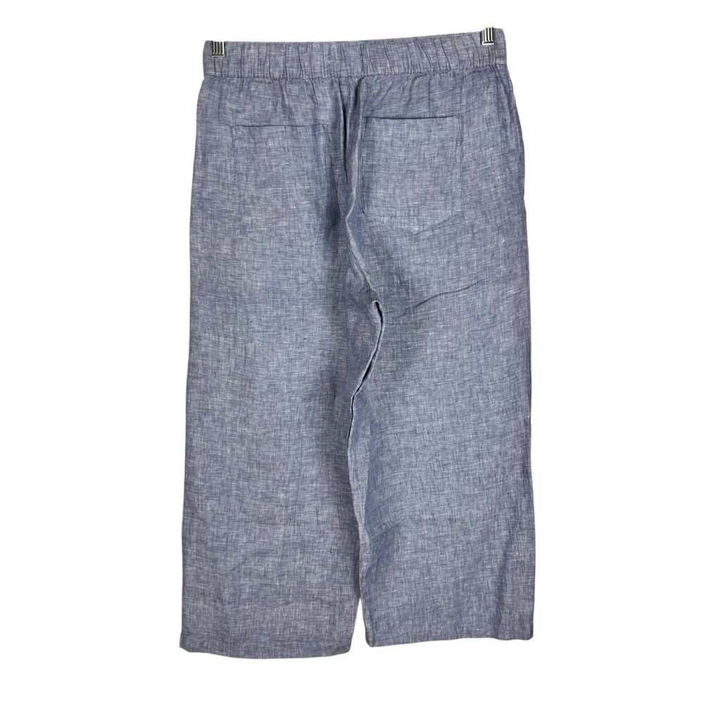 Cynthia Rowley Blue 100% Linen Wide Leg Cropped Pants Elastic Waist Womens L - Picture 2 of 8